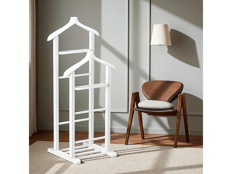 Valet de chambre double - bois blanc, vide-poches SITIA