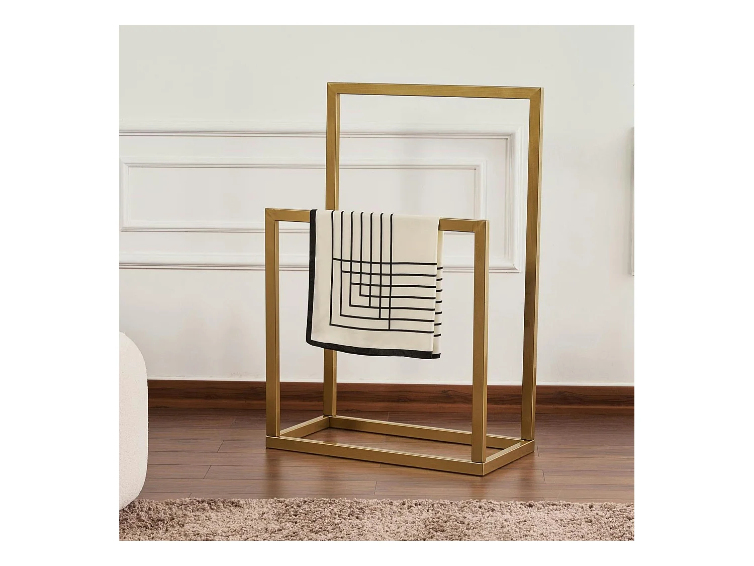 Porte-serviettes sur pied - 2 barres dorées, style design SFAX