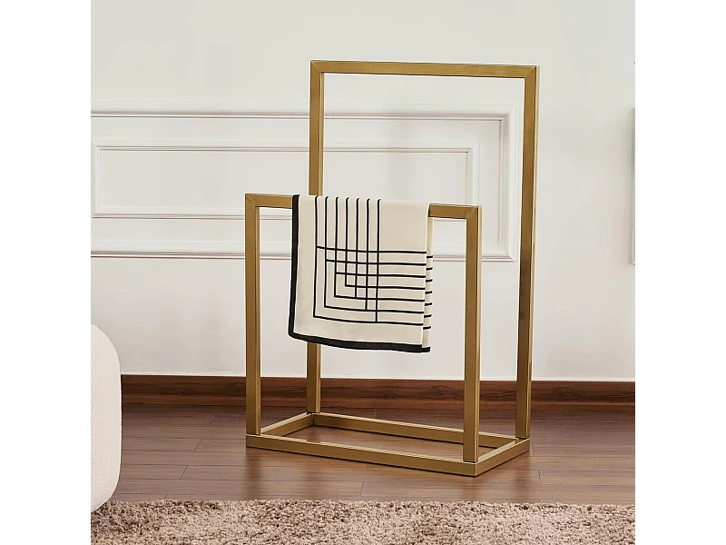 Porte-serviettes sur pied - 2 barres dorées, style design SFAX