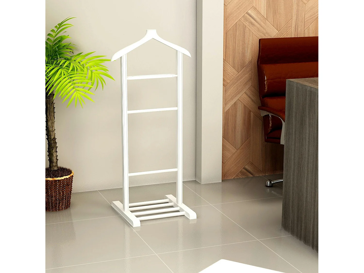 Valet de chambre blanc avec plateau vide-poches SITIA