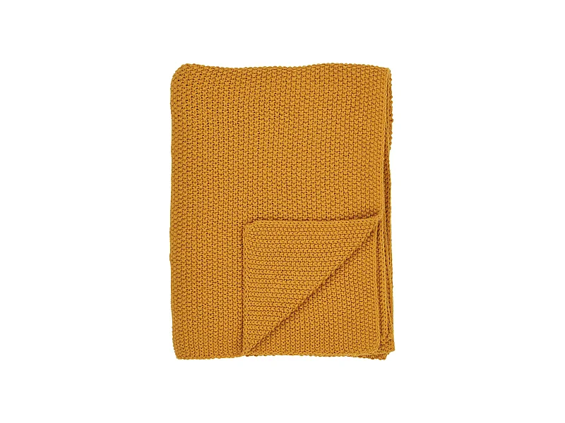 Plaid canapé moutarde - maille de coton recyclé FALLON