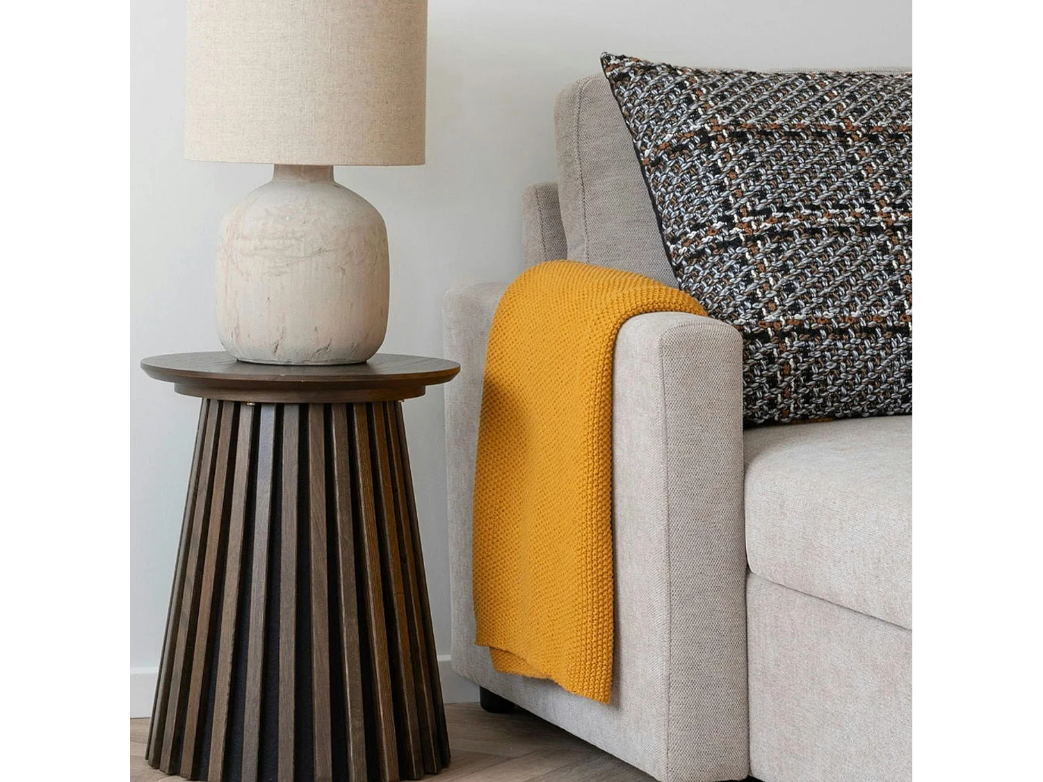 Plaid canapé moutarde - maille de coton recyclé FALLON