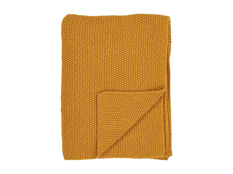 Plaid canapé moutarde - maille de coton recyclé FALLON