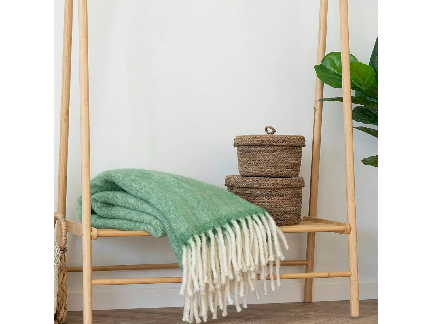 Plaid canapé vert à longues franges, 130x170 cm FALLON