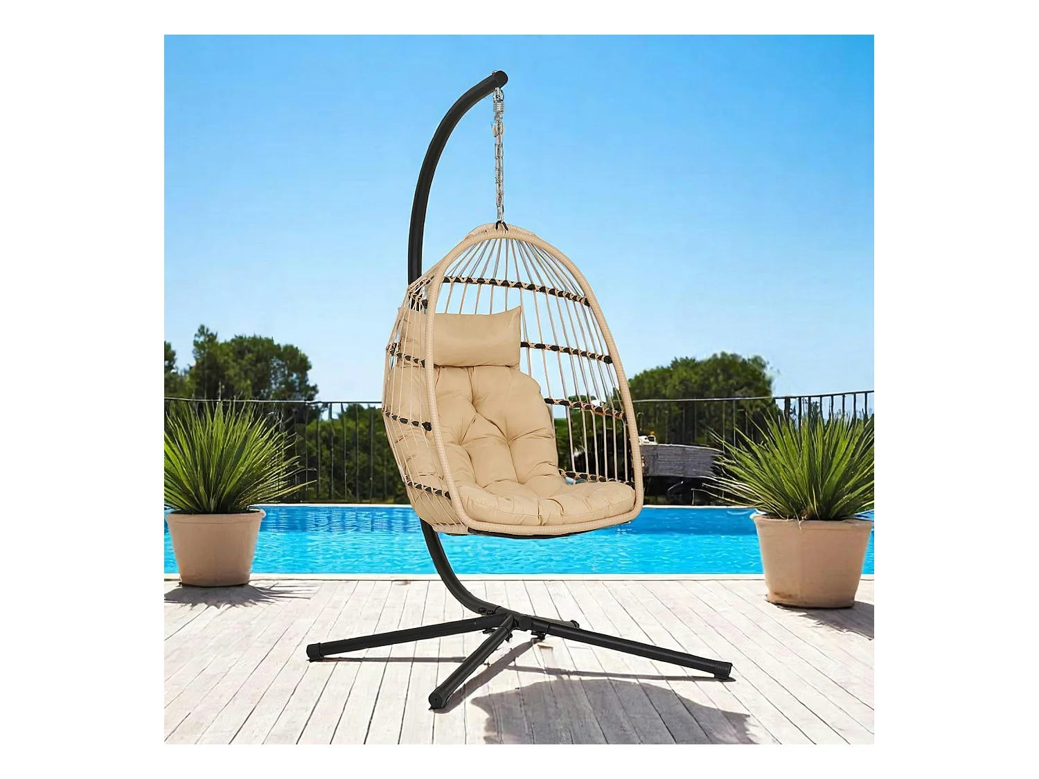 Fauteuil suspendu beige en résine tressée SOUTH BEACH