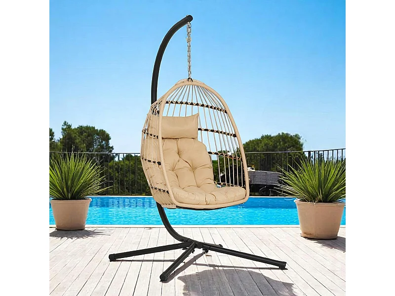 Fauteuil suspendu beige en résine tressée SOUTH BEACH