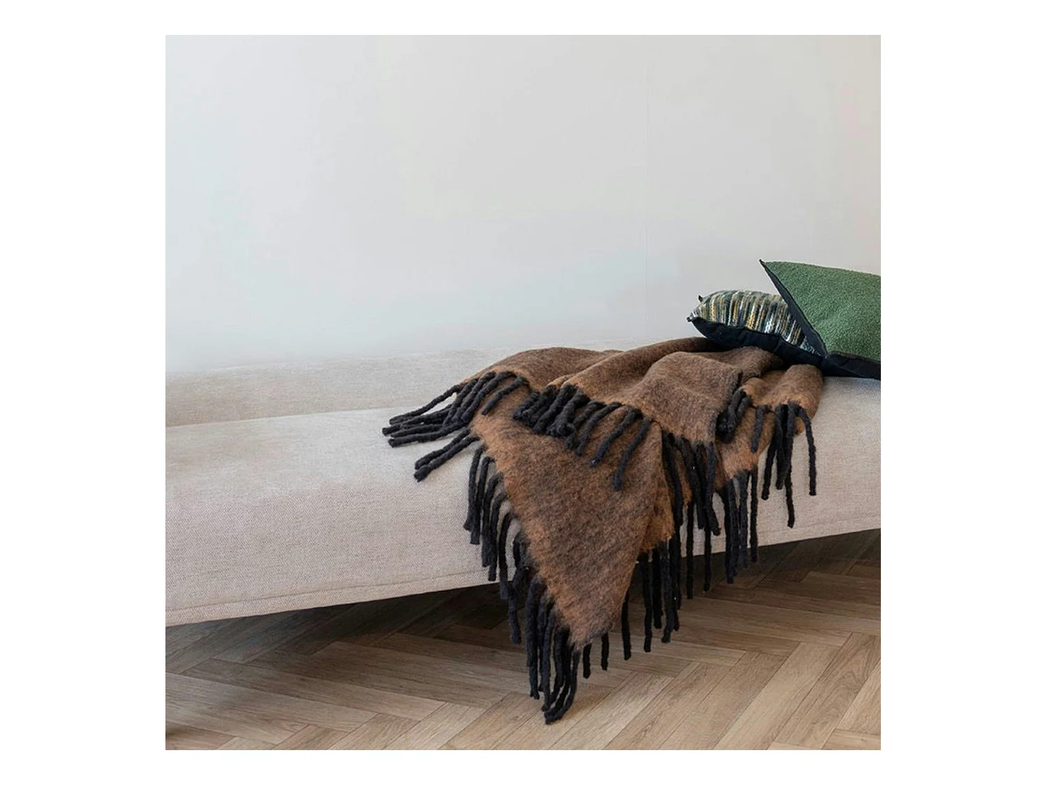 Plaid canapé marron - franges noires, 130x170 cm FALLON