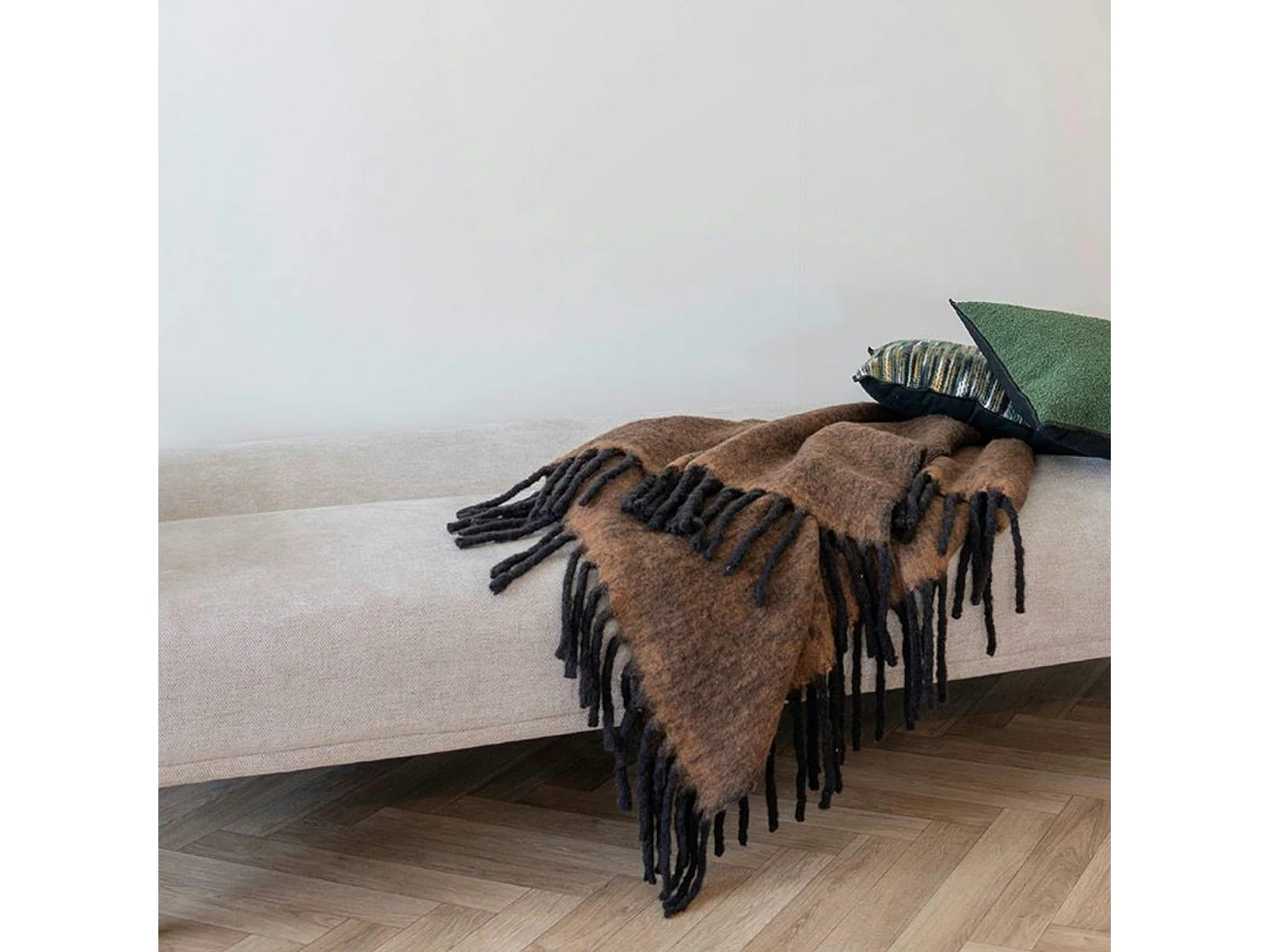 Plaid canapé marron - franges noires, 130x170 cm FALLON