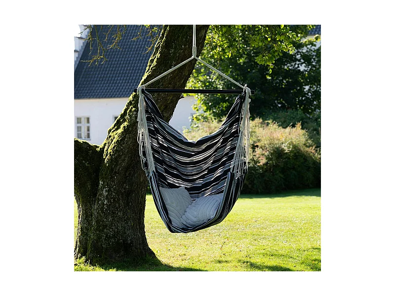 Hamac chaise suspendue en tissu gris, noir et blanc MENDOZA