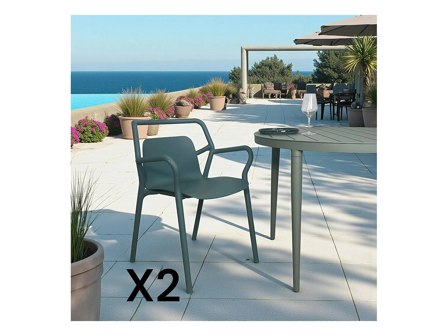 Chaise de jardin design bleue, empilable (lot de 2) PINETO