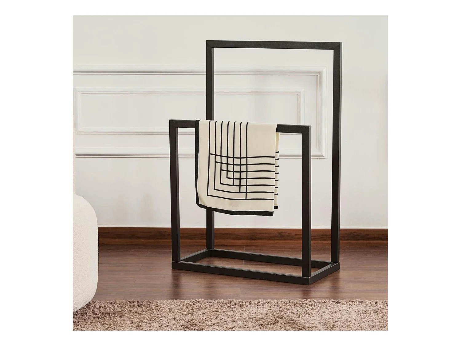 Porte-serviettes sur pied - 2 barres noires, style design SFAX