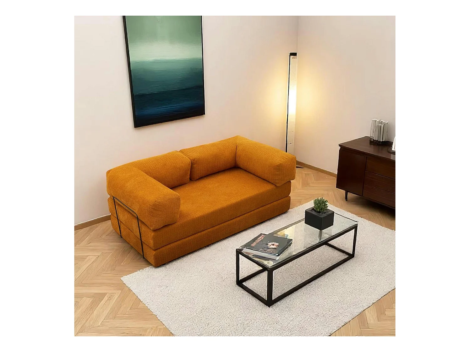 Canapé-lit ocre confort, 190 cm ALTEA