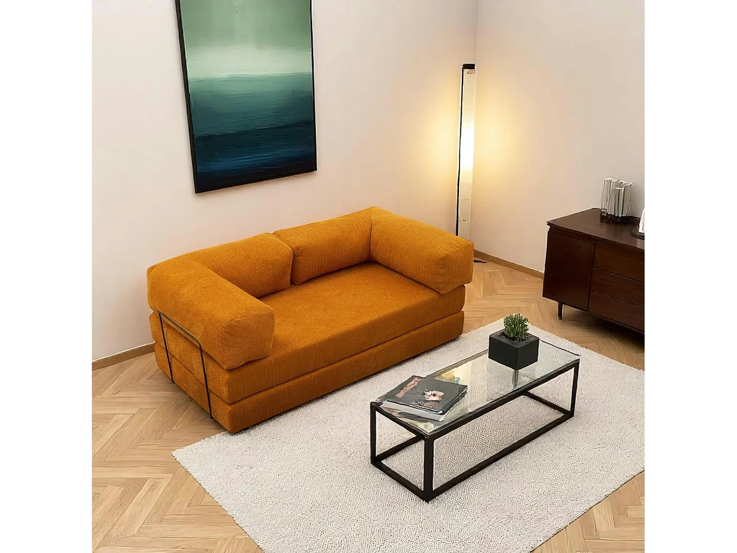 Canapé-lit ocre confort, 190 cm ALTEA