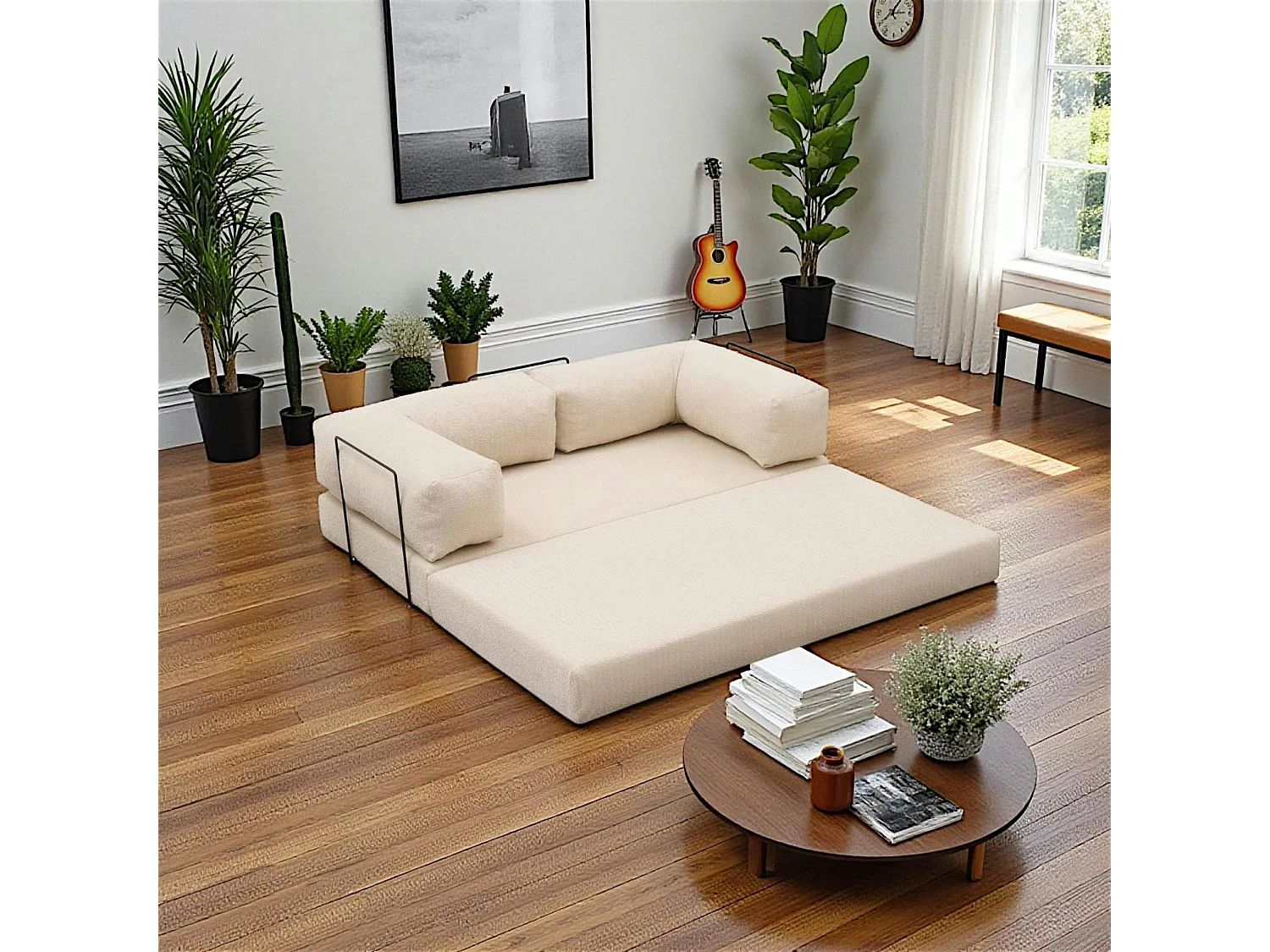 Canapé-lit écru confort, 190 cm ALTEA