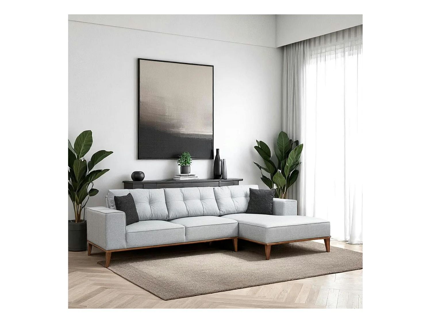 Canapé d'angle gris - lit d'appoint, côté droit LUCCA