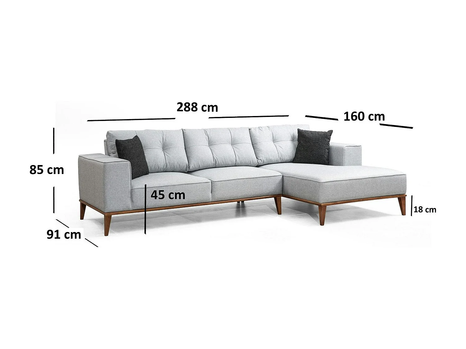 Canapé d'angle gris - lit d'appoint, côté droit LUCCA