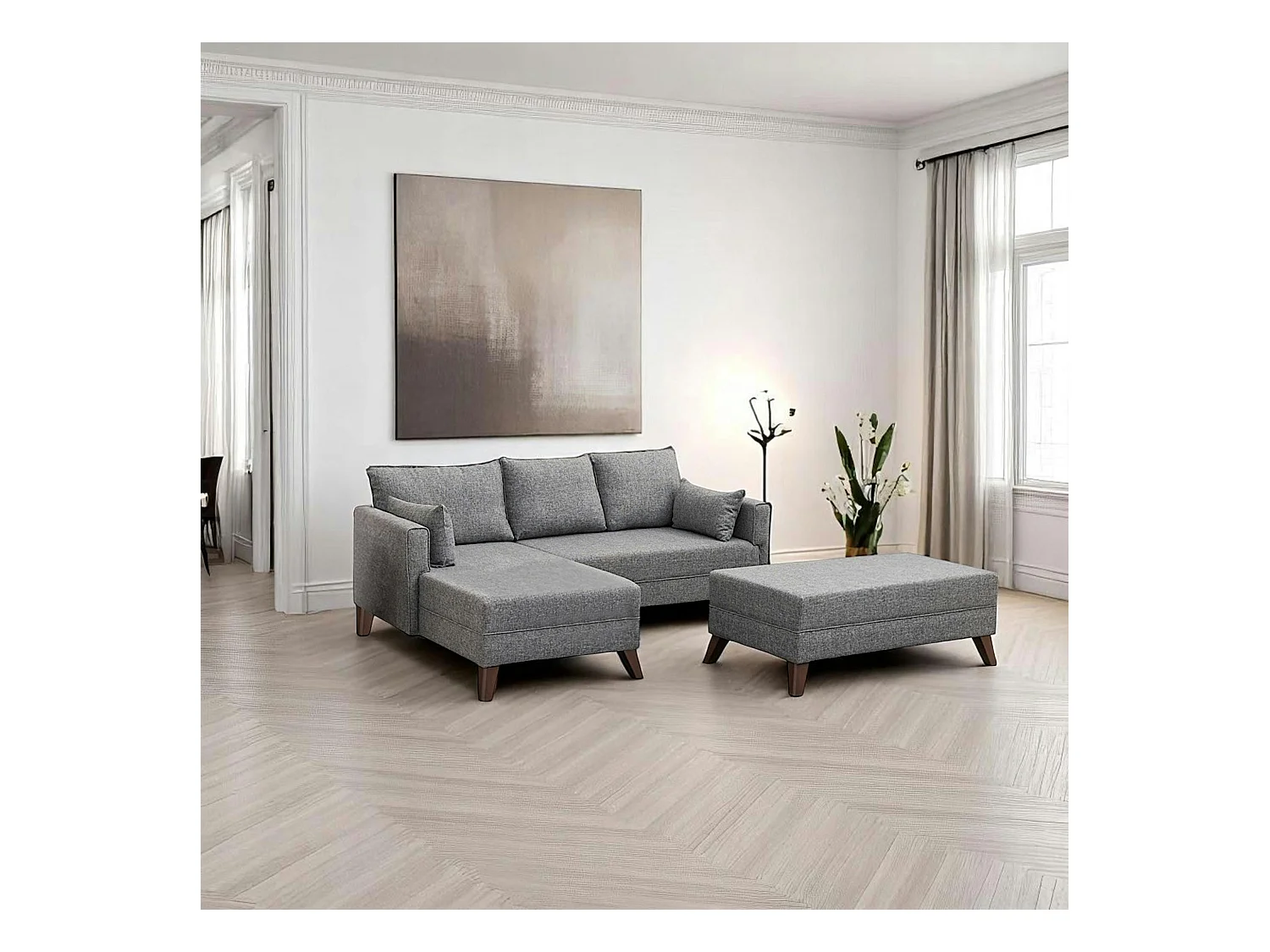 Canapé d’angle convertible gris chiné – côté gauche SPLIT