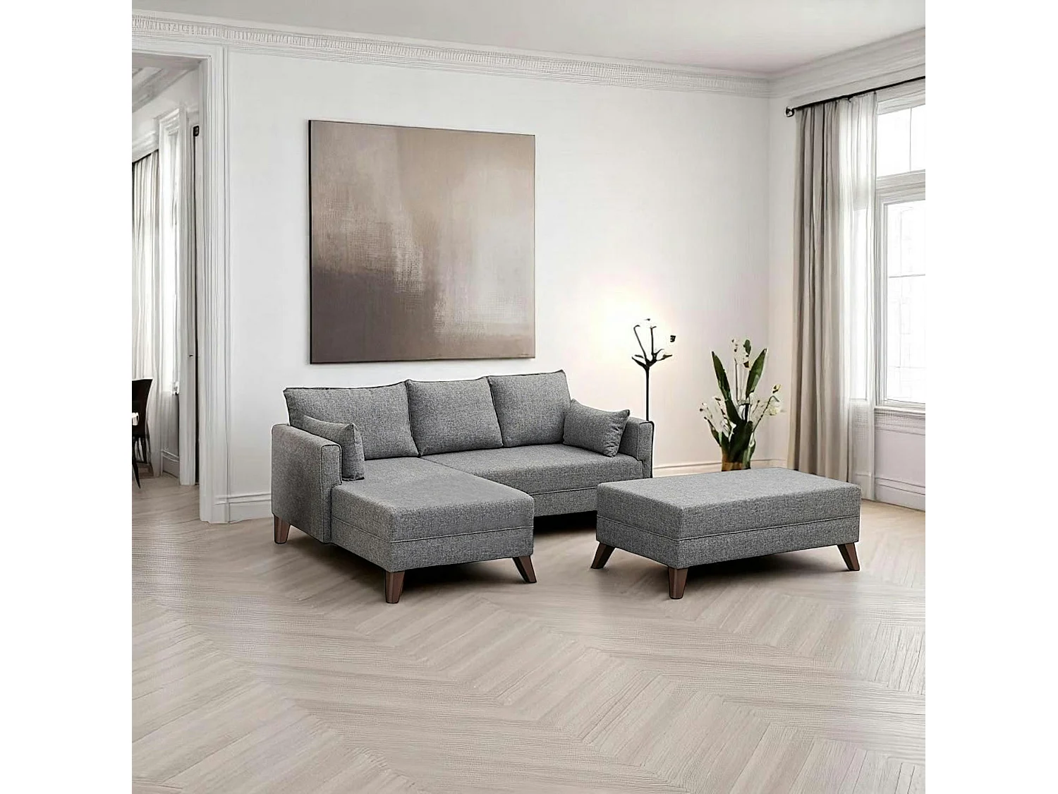 Canapé d’angle convertible gris chiné – côté gauche SPLIT