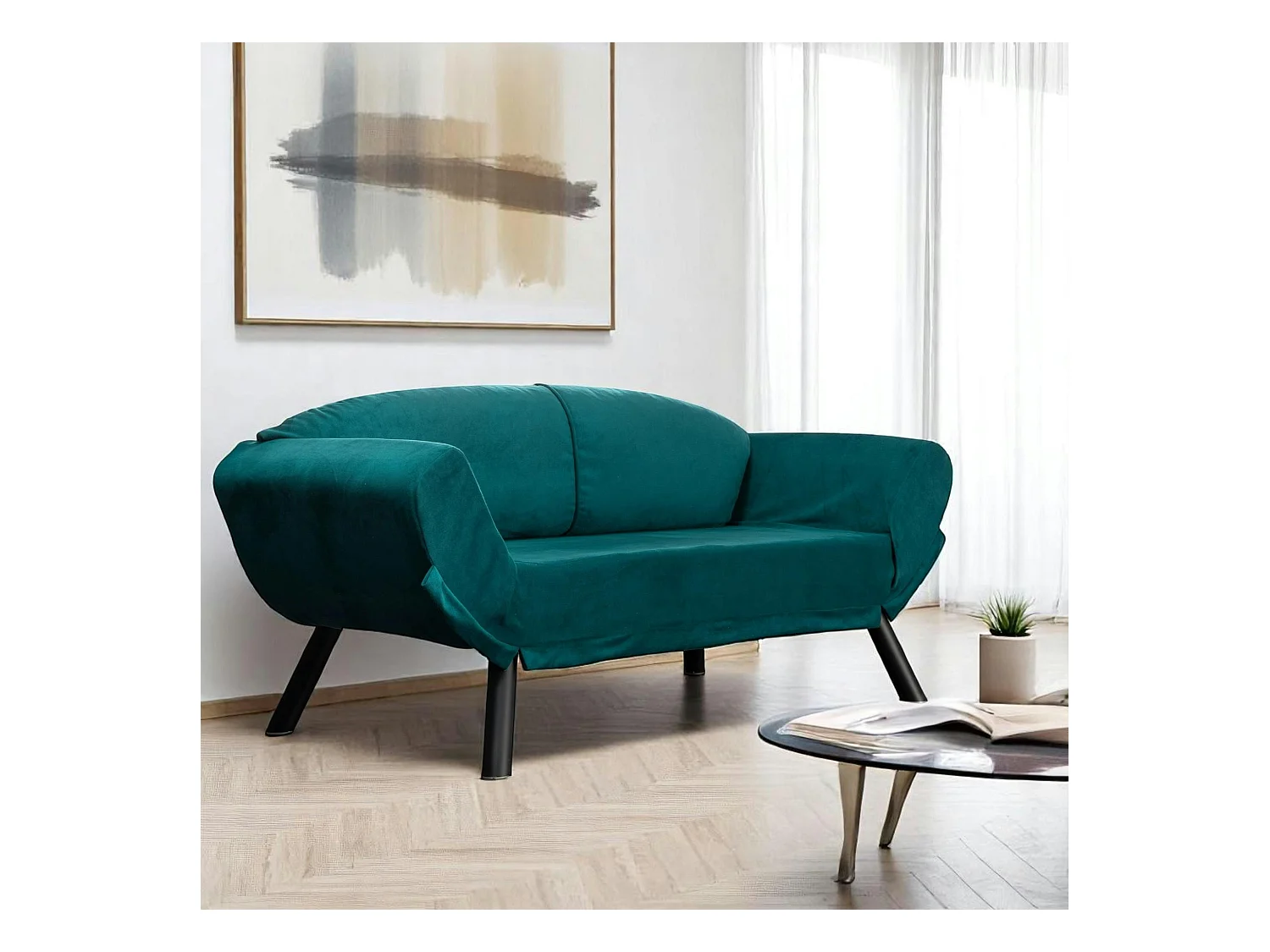 Banquette-lit bleu canard - format compact LUCCA