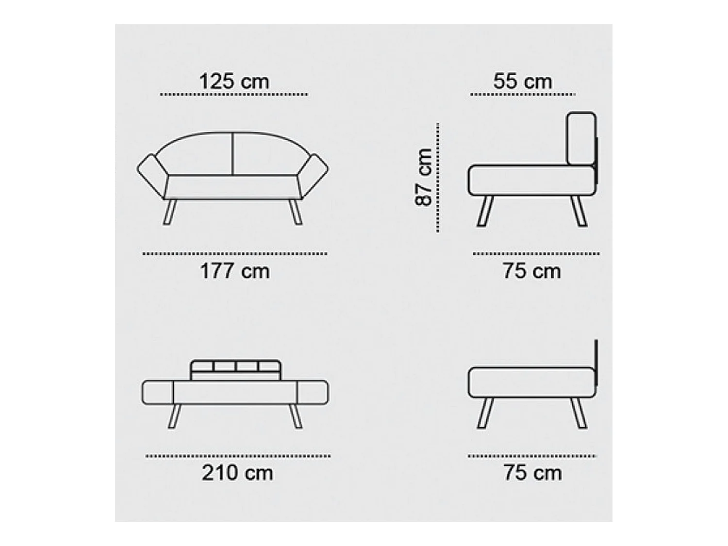 Banquette-lit bleu canard - format compact LUCCA