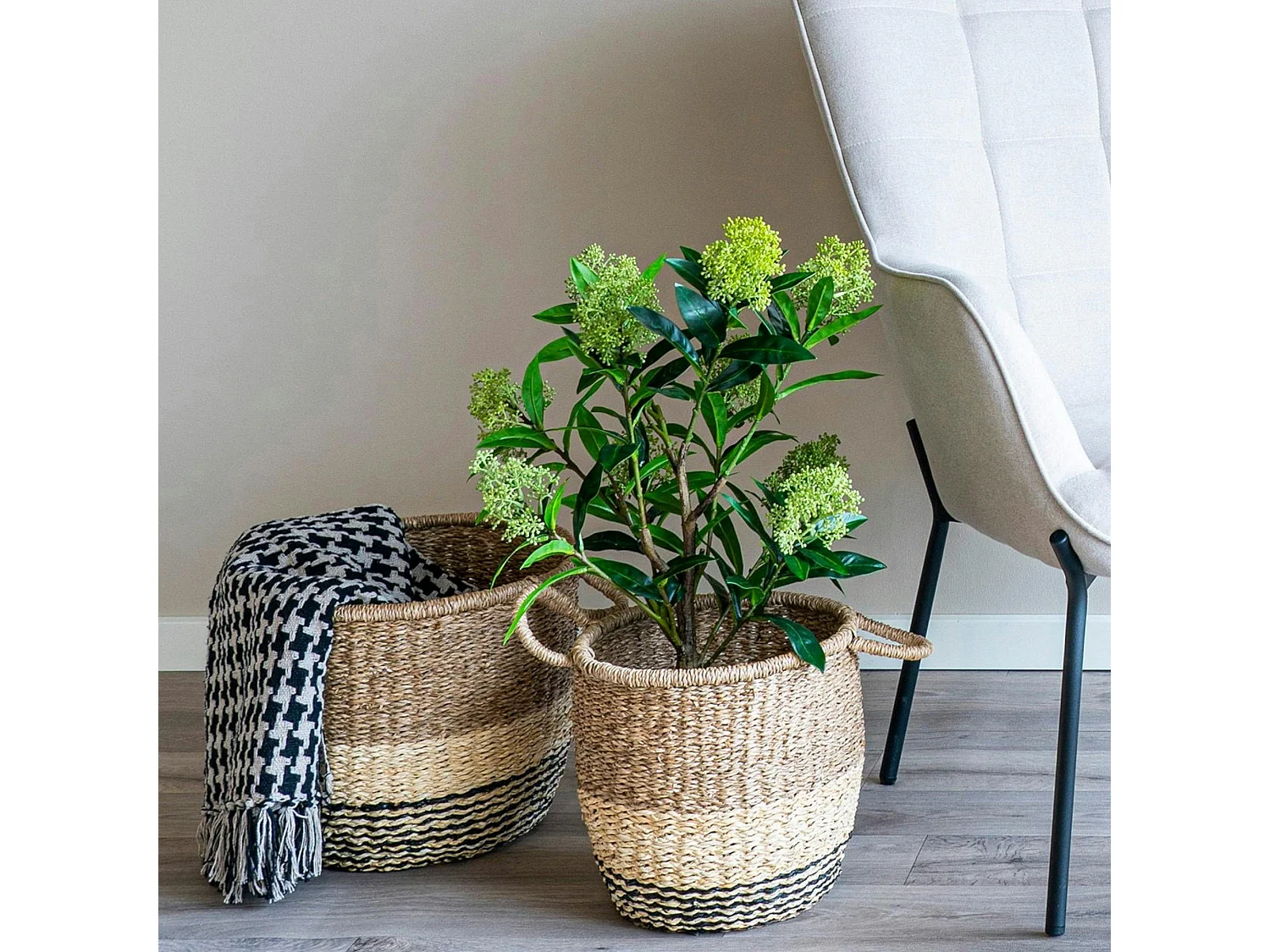 Jeté de canapé noir & blanc – motif pied-de-poule FALLON