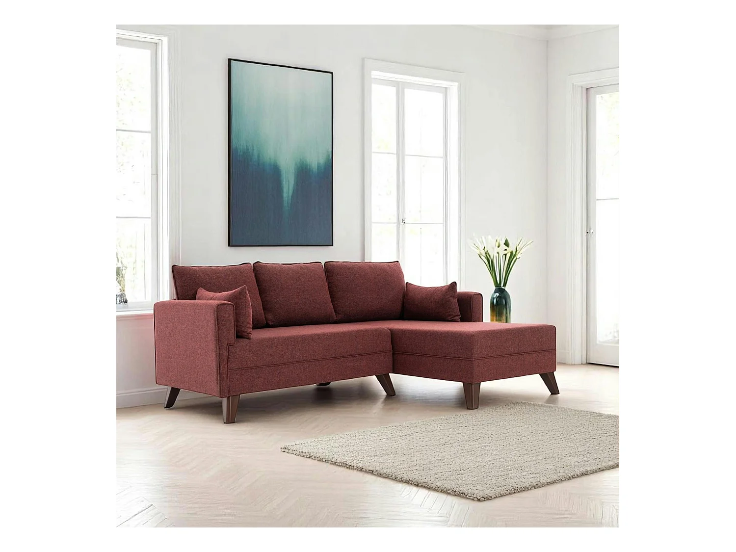 Canapé d’angle convertible rouge chiné - côté droit SPLIT