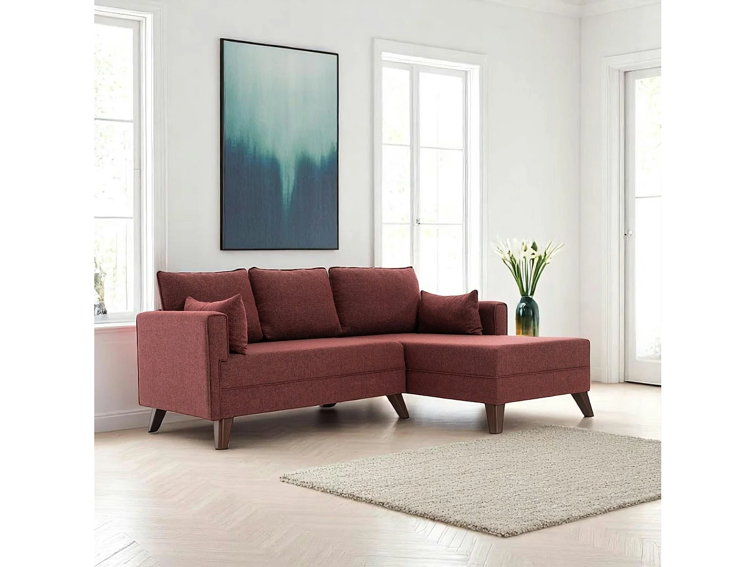 Canapé d’angle convertible rouge chiné - côté droit SPLIT