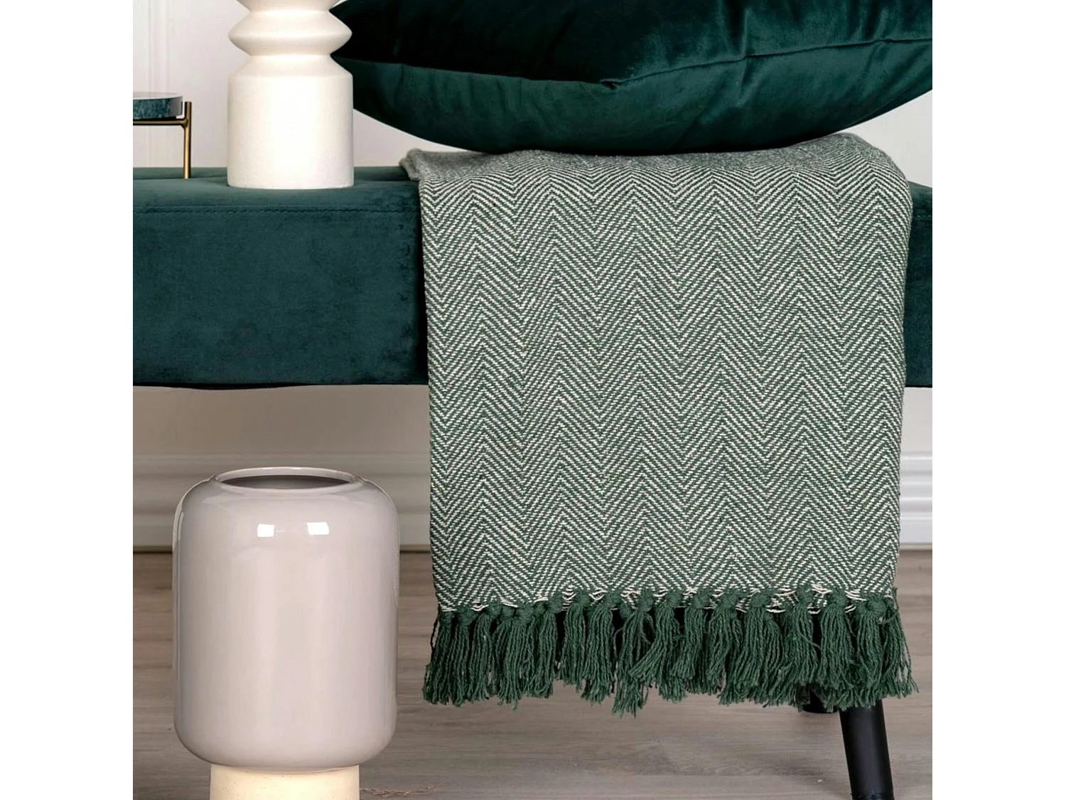 Jeté de canapé vert - motif chevron, 130x160 cm FALLON