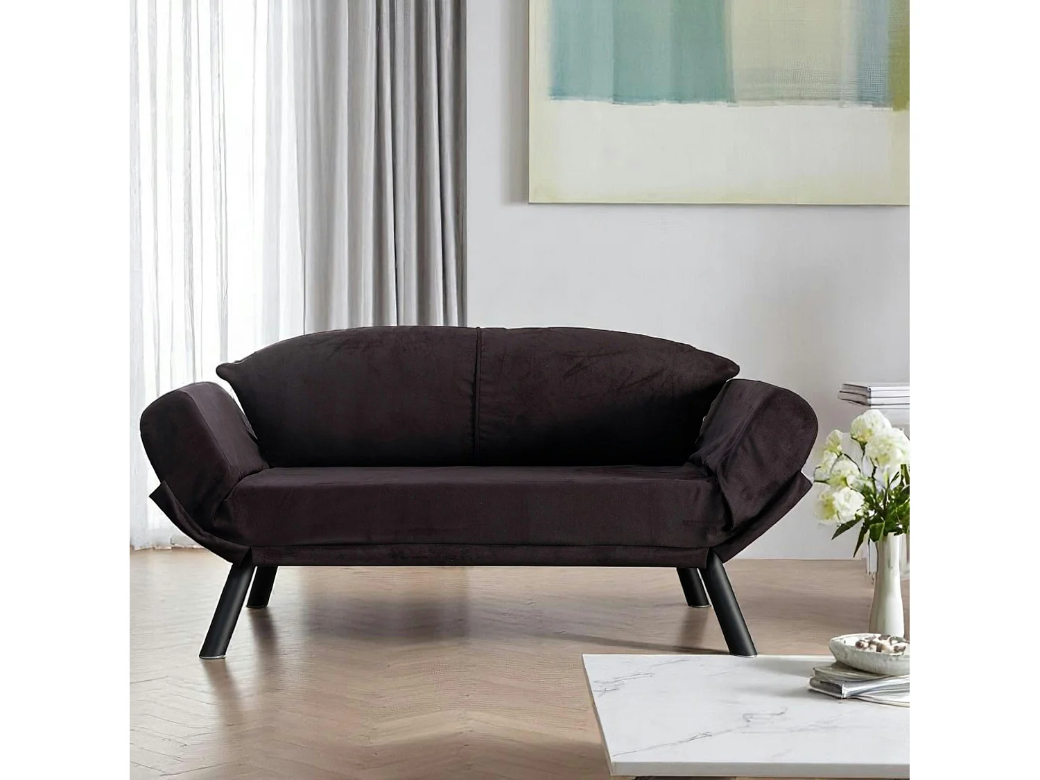 Banquette-lit noire - format compact LUCCA