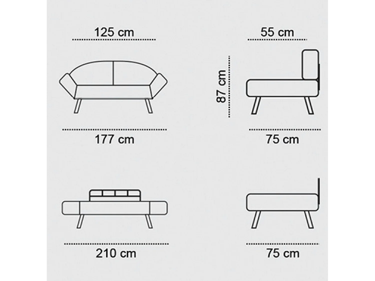 Banquette-lit noire - format compact LUCCA