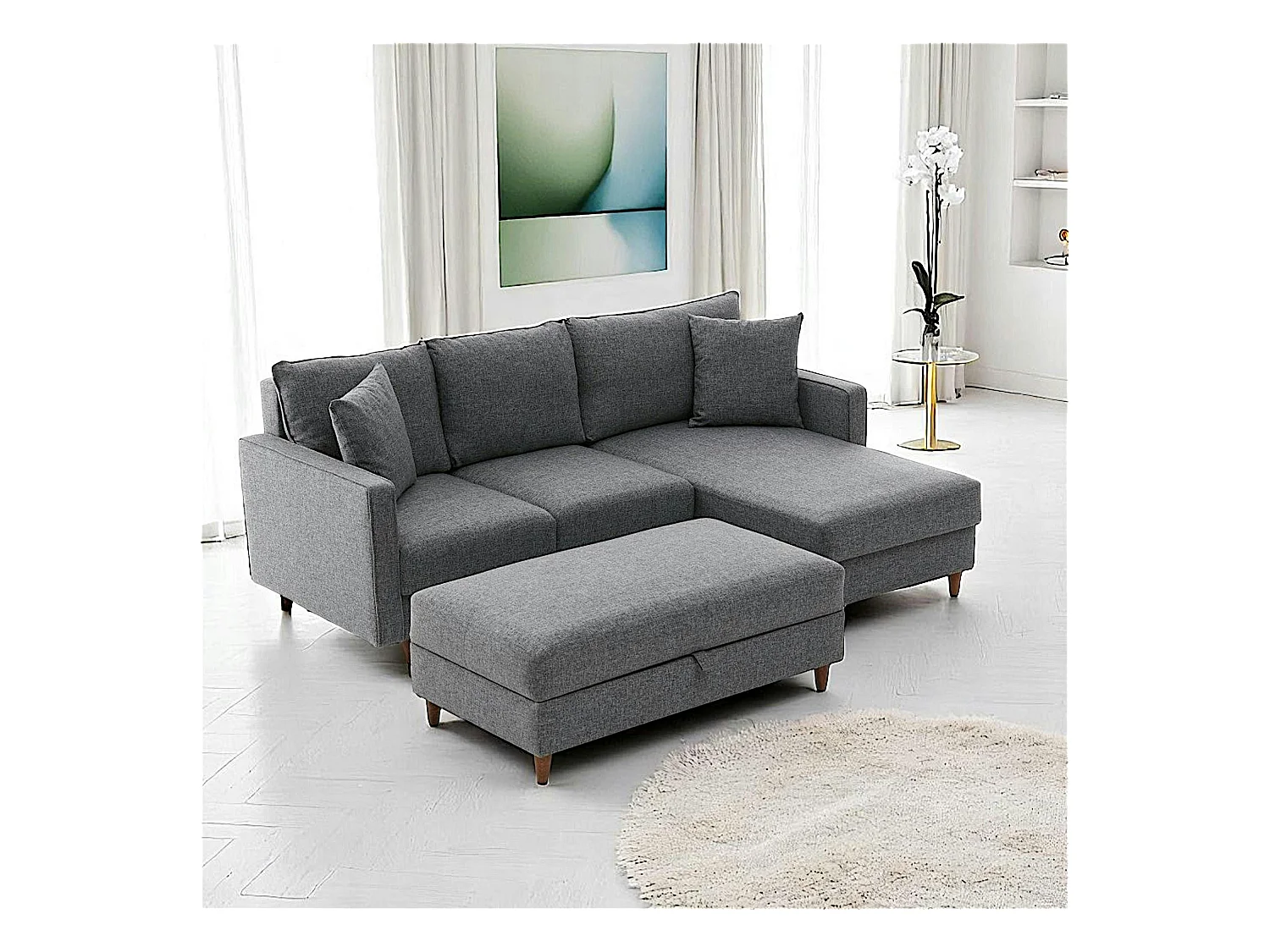 Canapé d'angle convertible gris - côté droit COMO