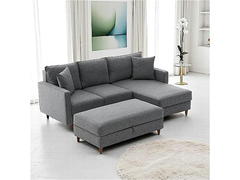 Canapé d'angle convertible gris - côté droit COMO