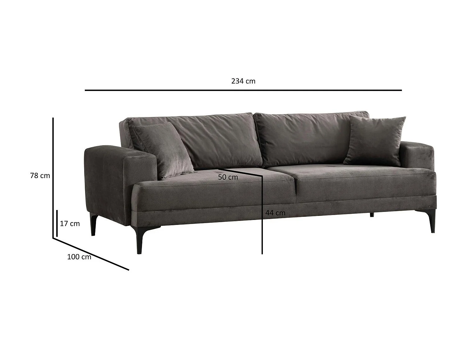 Canapé 3 places anthracite avec couchage d’appoint JACA