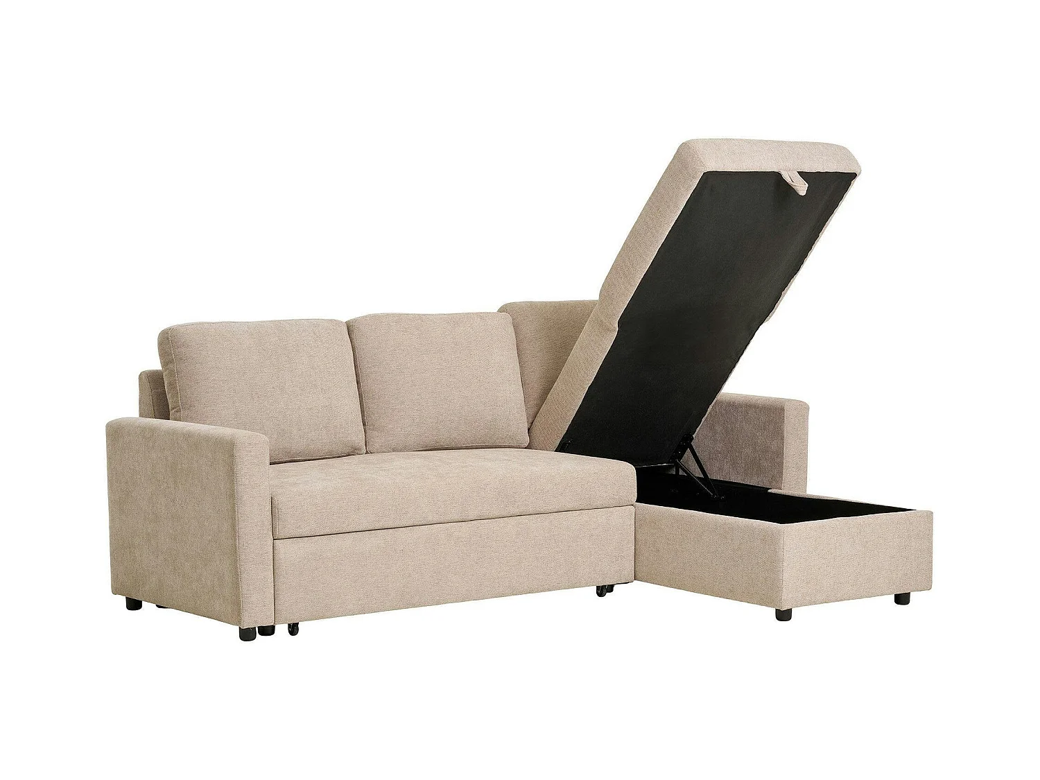 Canapé-lit 3 places beige avec méridienne coffre BERLIN