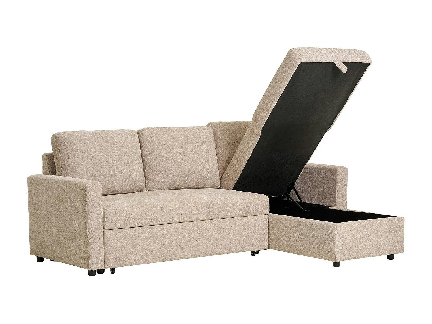 Canapé-lit 3 places beige avec méridienne coffre BERLIN