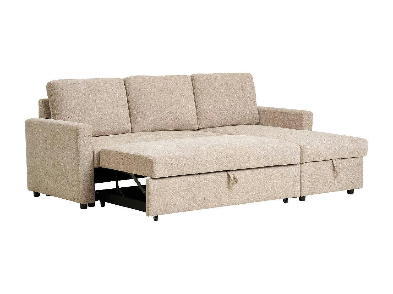 Canapé-lit 3 places beige avec méridienne coffre BERLIN