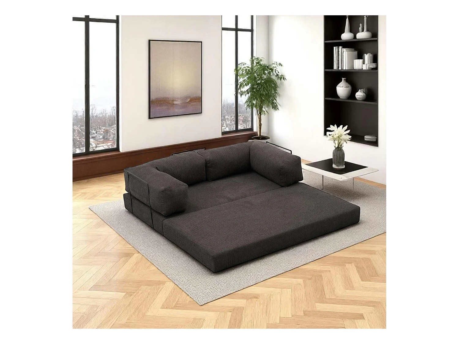 Canapé-lit anthracite confort, 190 cm ALTEA