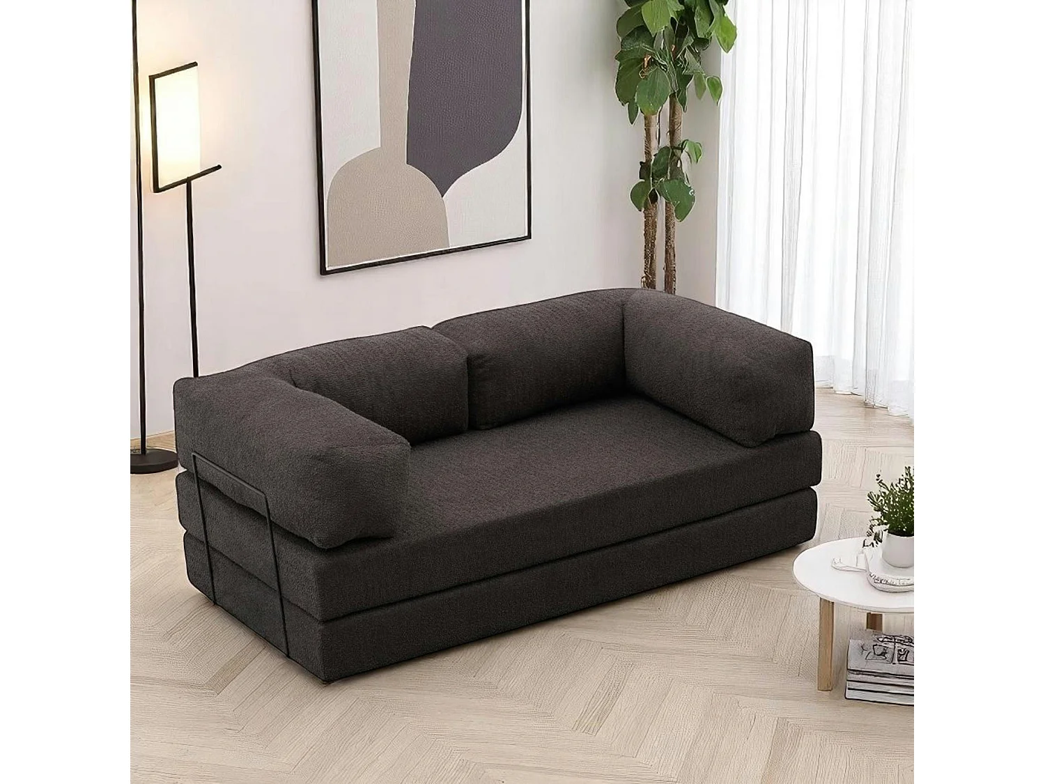 Canapé-lit anthracite confort, 190 cm ALTEA