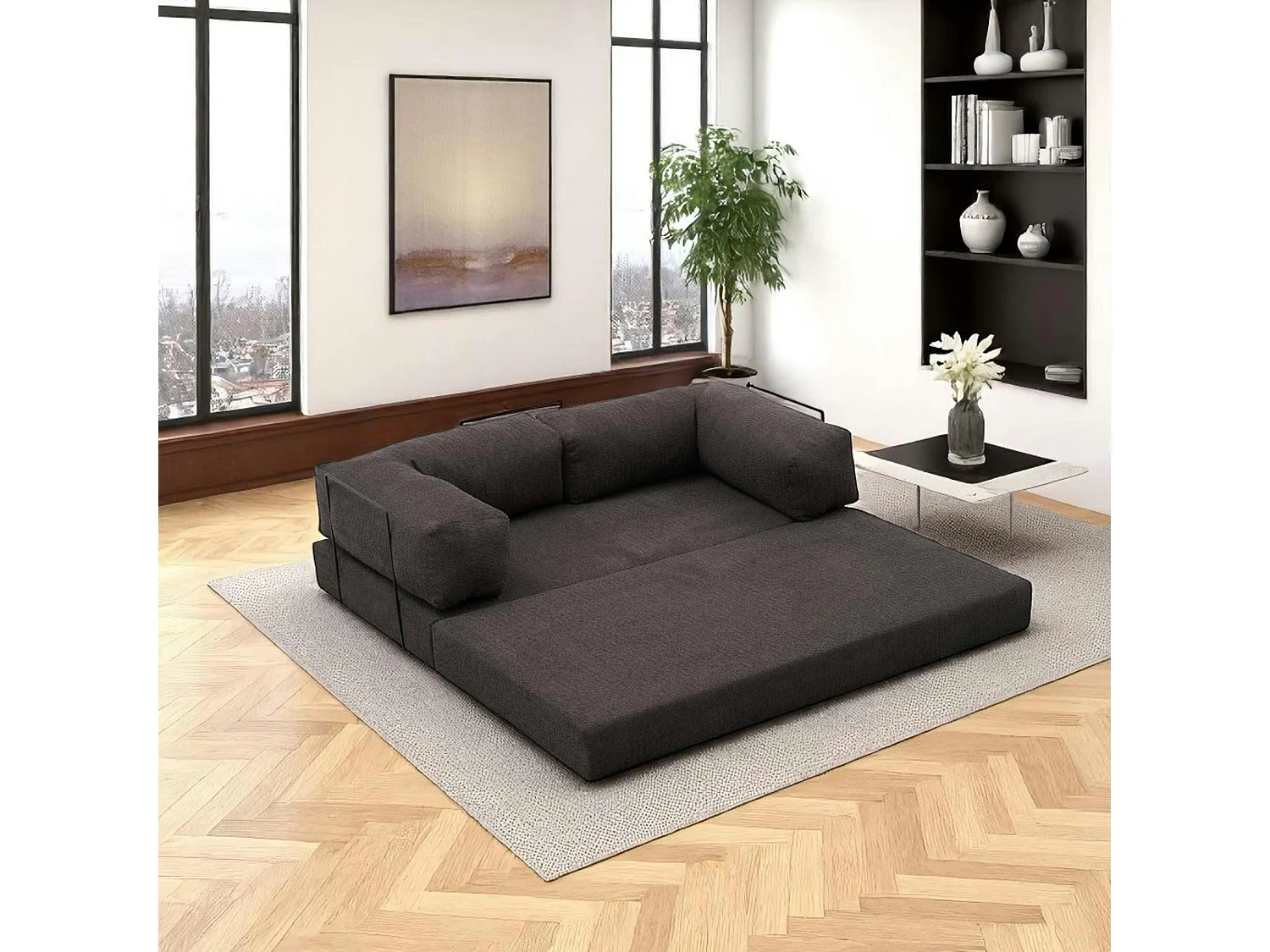 Canapé-lit anthracite confort, 190 cm ALTEA