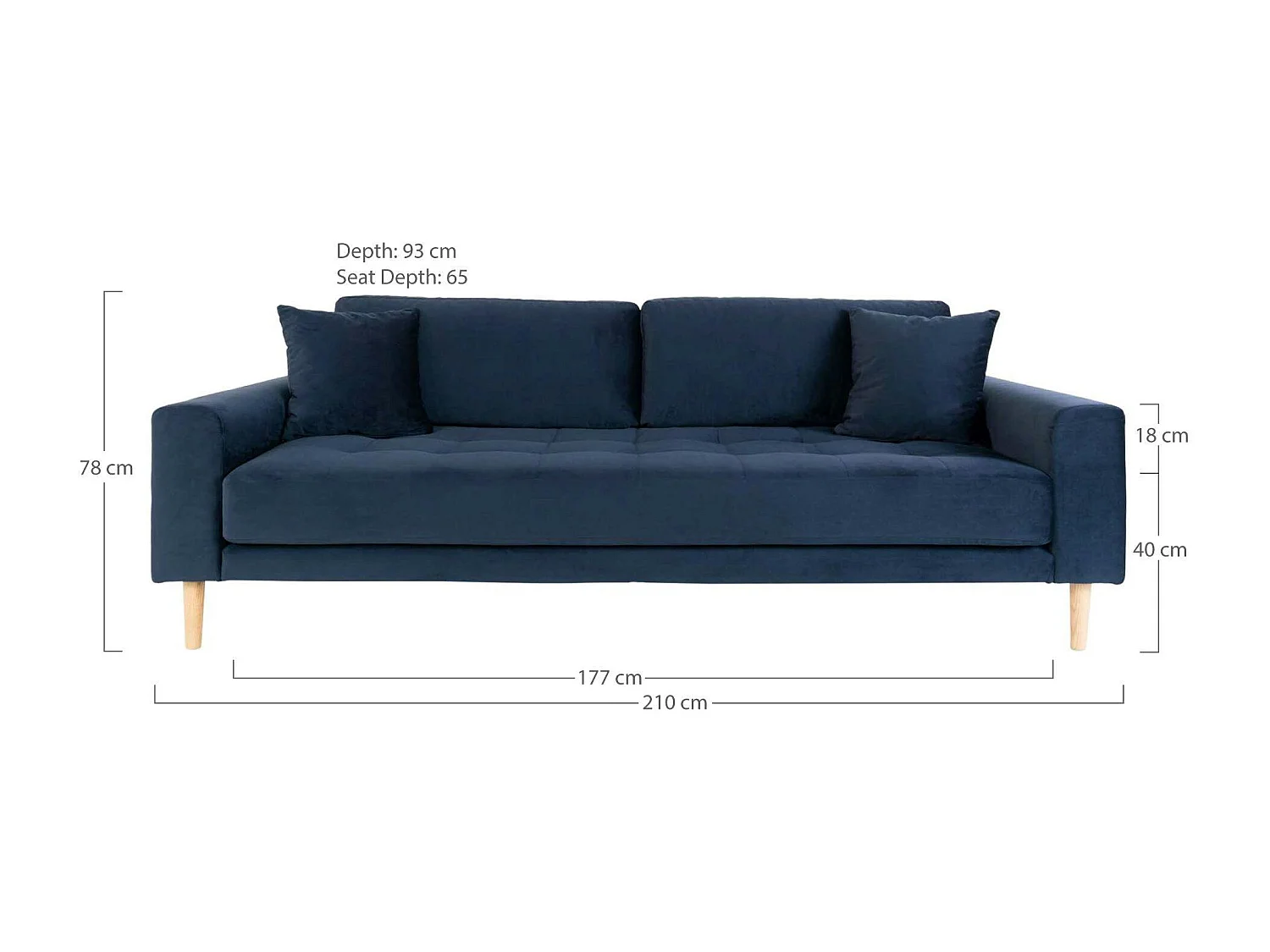 Canapé 3 places bleu nuit - velours, AMSTERDAM