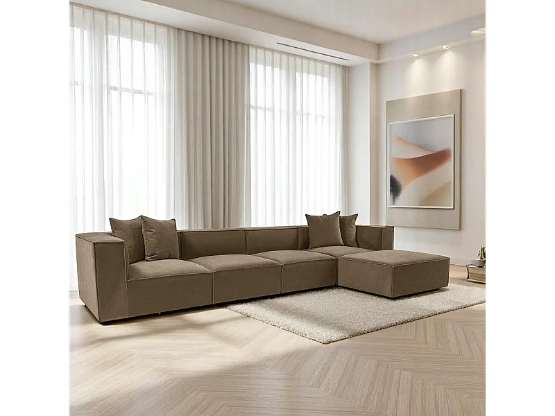 Canapé 5 places en lin marron - avec pouf COLLIOURE