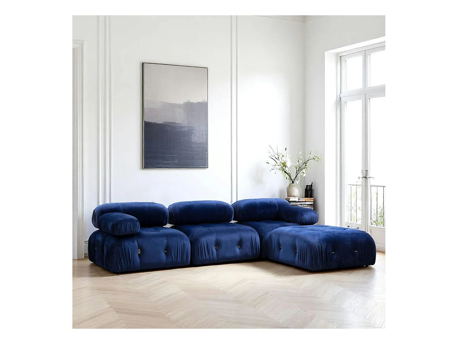 Canapé d'angle modulable bleu nuit - tissu velours RONDA