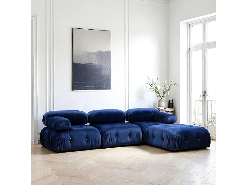 Canapé d'angle modulable bleu nuit - tissu velours RONDA