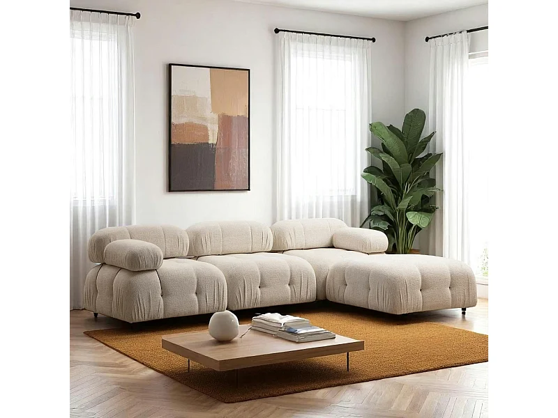 Canapé d'angle modulable beige - tissu bouclette RONDA