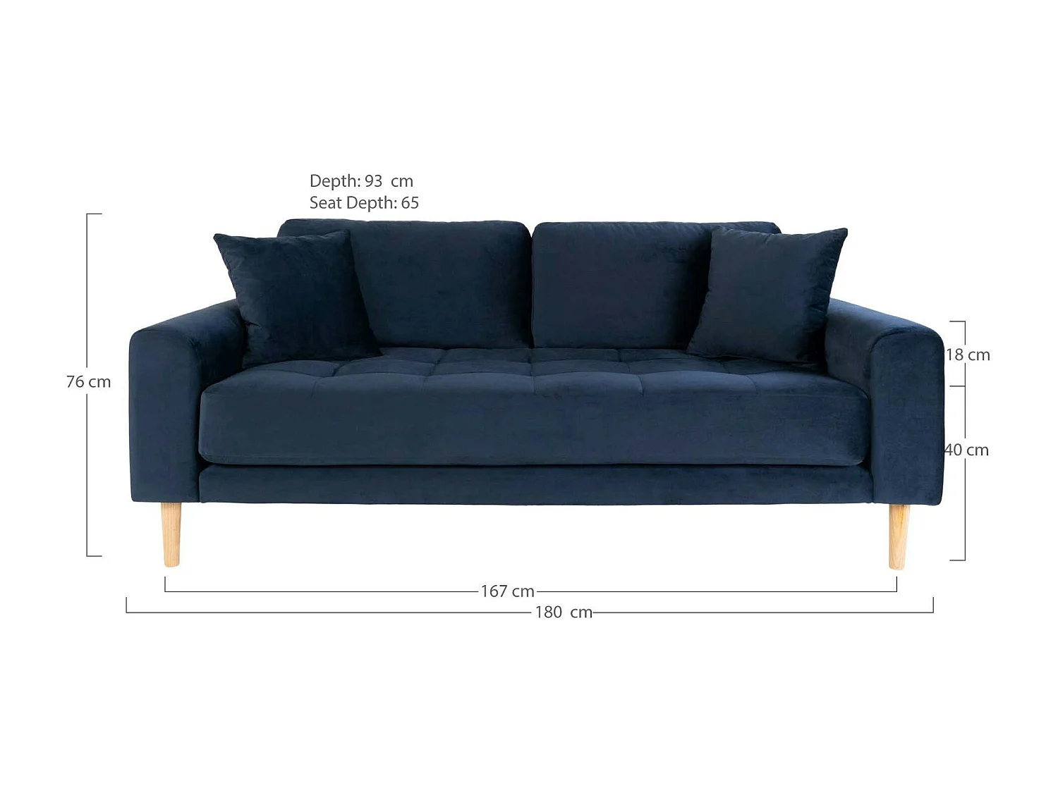 Canapé 2 places 1/2 bleu nuit - velours, AMSTERDAM
