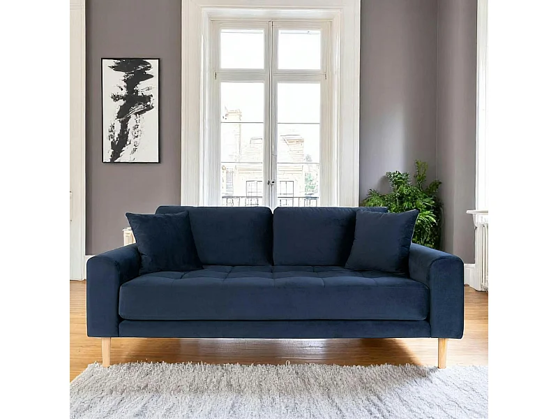 Canapé 2 places 1/2 bleu nuit - velours, AMSTERDAM