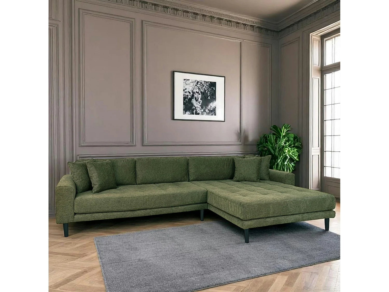 Canapé d'angle vert nature - côté droit, 290 cm AMSTERDAM