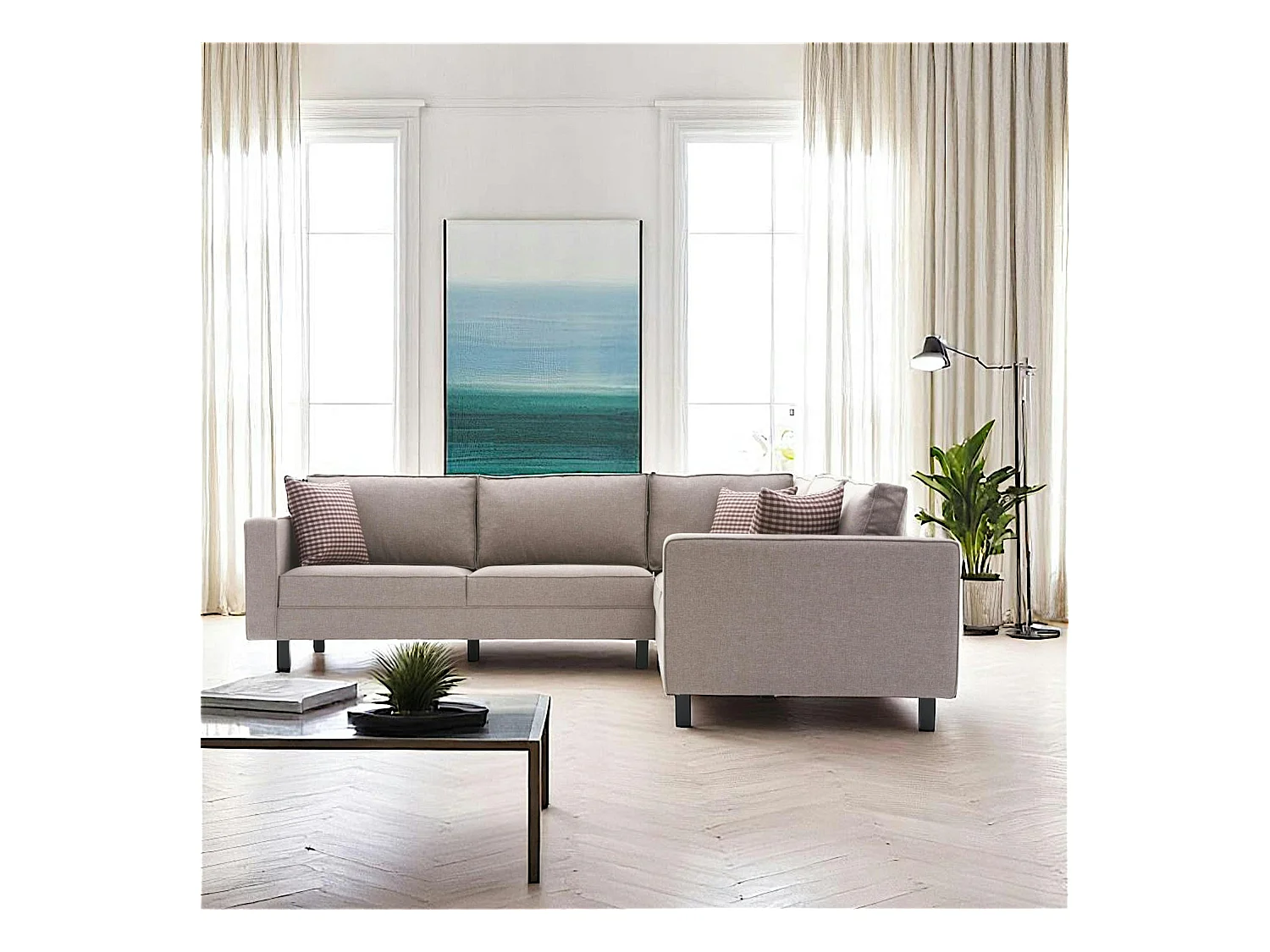 Canapé d’angle réversible beige - pieds droits CORTONA