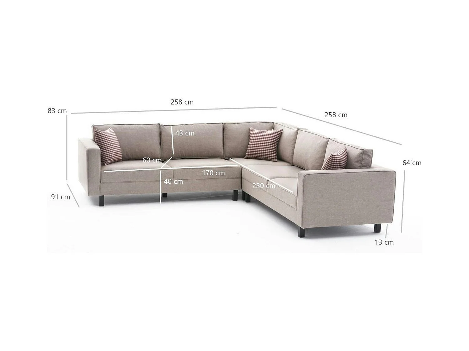 Canapé d’angle réversible beige - pieds droits CORTONA