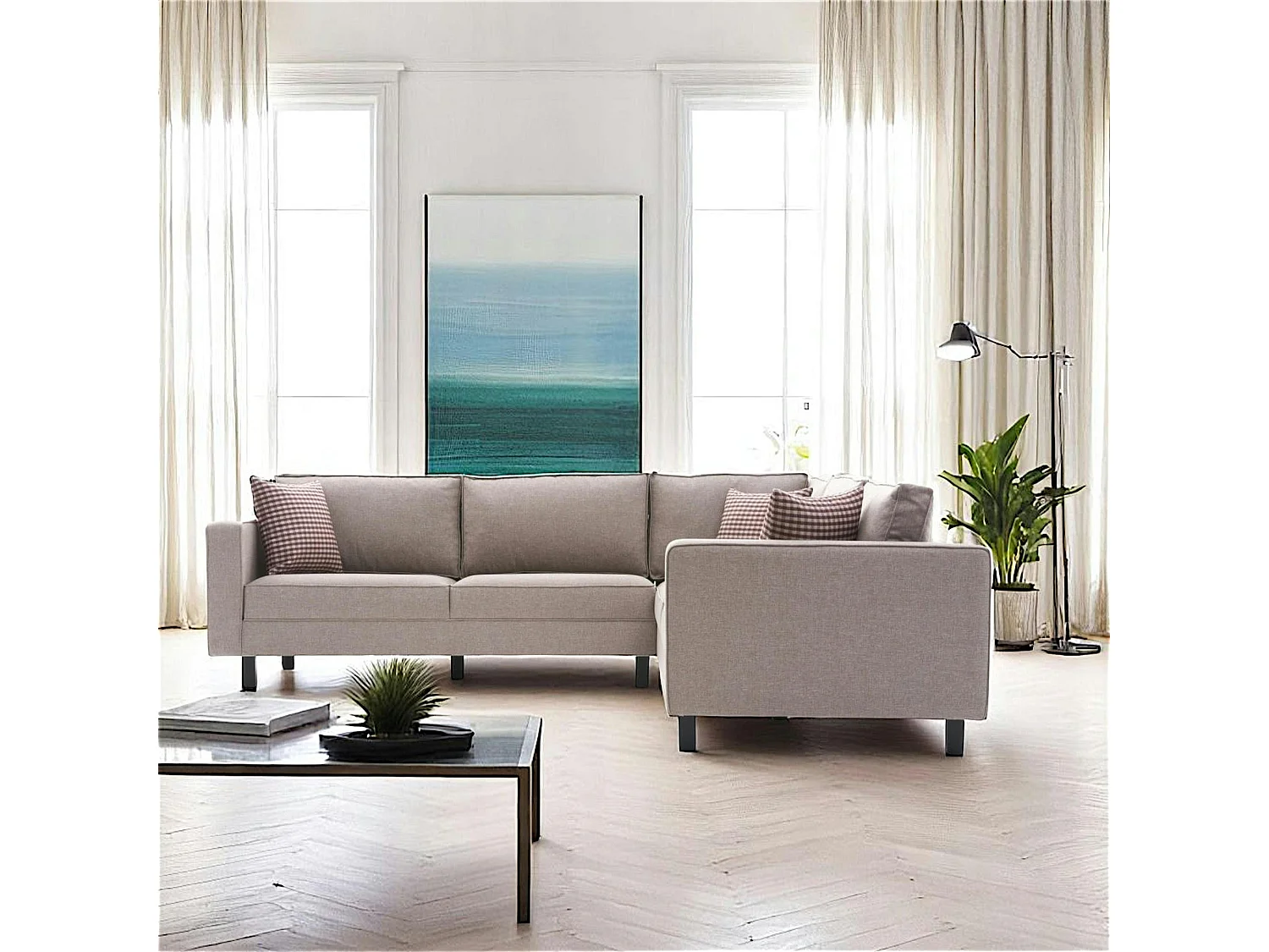 Canapé d’angle réversible beige - pieds droits CORTONA